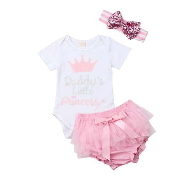 Newborn Baby Girl Summer Clothes Daddy's Princess Romper Jumpsuit 3PCS Outfits 